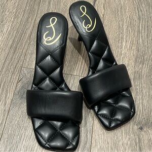 Sam Edelman Starla Black Leather Heels Sandals Quilted Sole Women size 9 Slip On